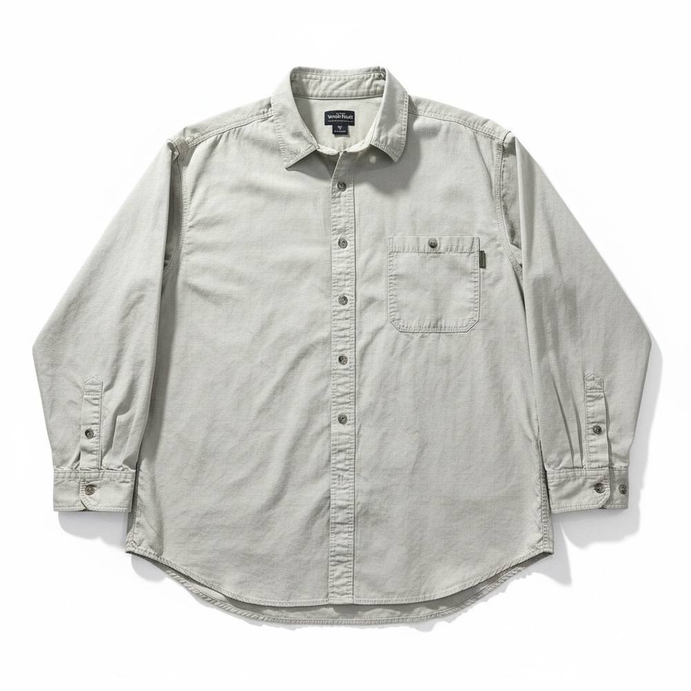 Woolrich Men's 2XL British Tan Button Up Long Sleeve Shirt Ripstop Cotton FLAWS